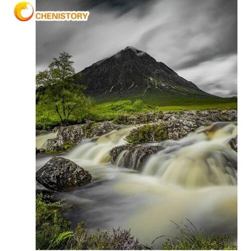 CHENISTORY Frame DIY Oil Painting By Numbers For Adults Mountain Landscape Coloring By Numbers Handmade For Home Decor