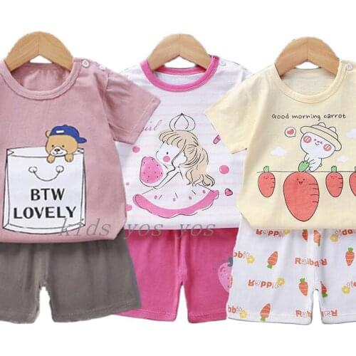 Baby Boys Girls Cartoon Clothes Outfit Suit Cute Children Summer Cotton 2 3 4 5 6Years Kids Clothes Sets T-Shrit+Shorts Clothing