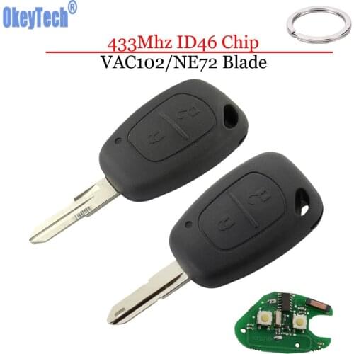 OkeyTech for Renault Duster Megane 2 Clio Captur Car Remote Key 433Mhz ID46 PCF7946 Chip 2 Button Cutter Blank VAC102/NE72 Knife