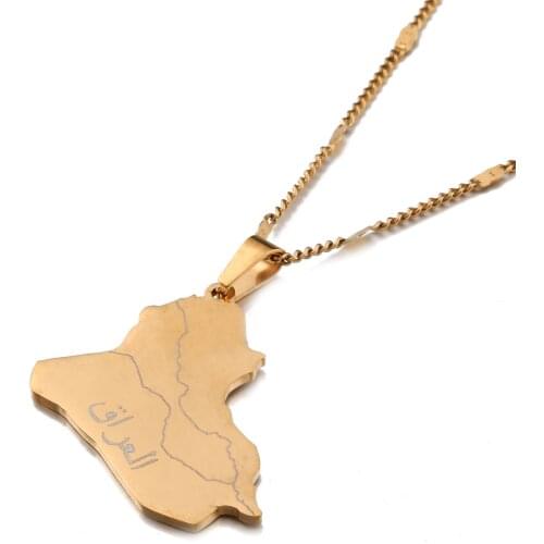 Stainless Steel Allah Name Iraq Map Pendant Necklaces Map Of Iraq Chain Jewelry