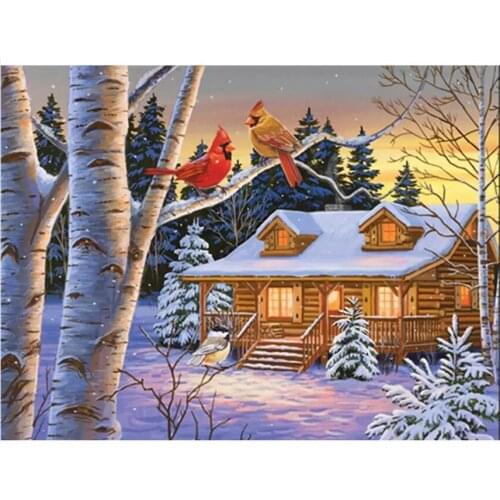 Scenery Diamond Painting Kits Snow Cottage Diamond Dot Mosaic Embroidery Picture Crystal Rhinestone Sticker Decal Wall Art Craft