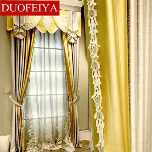 Custom Curtain Golden Yellow European Luxury Villa High-class Curtains for Living Room Cloth Blackout Curtain