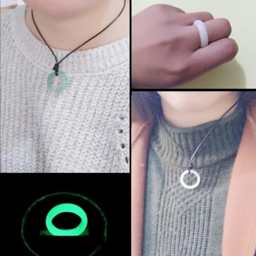 Rarely 8mm Wide Natural Fluorite luminous Stone Glow in Dark Ring Fine Jewelry XX9C