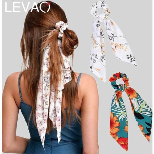 Levao Flower Print Hair Scarf Bow Scrunchies Ponytail Headband for Women Hair Accessories Bowknot Elastic Hair Rope Hairbands