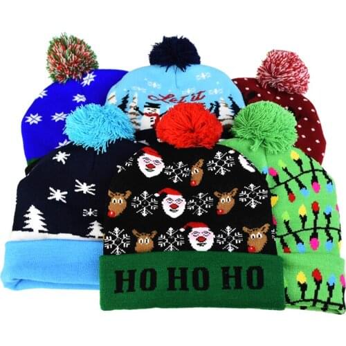 Christmas LED Hat Sweater knitted Glow Christmas Cap Adult Kids Favor Christmas Party Decoration for 2021 New Year Supplies