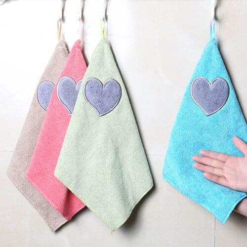 2pc Cute Love Heart Pattern Hand Towel Soft Dishcloth Kitchen Cleaning Cloth Hanging Hand Towel Home Household Cleaning Tools