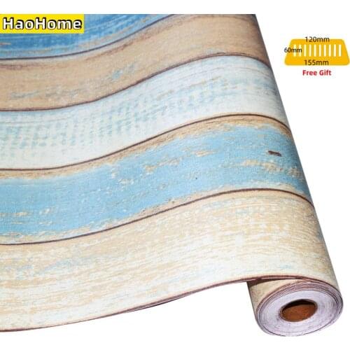 HaoHome Mediterranean Wood Grain Peel and Stick Wallpaper DIY Self-Adhesive Removable Wallpaper Roll Decorative Wall Covering