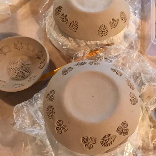 Pottery Embossing Tool Wood Texture Block Stamp for Polymer Clay Ceramic Diy Emboss Modeling Tool Wooden Stamps