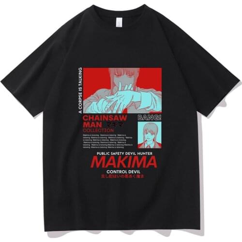 Manga Loose Tshirt Japan Anime Chainsaw Man Short Sleeve Tee Makima Bad Woman Pattern T-shirt Men Women Fashion Hip Hop T Shirt