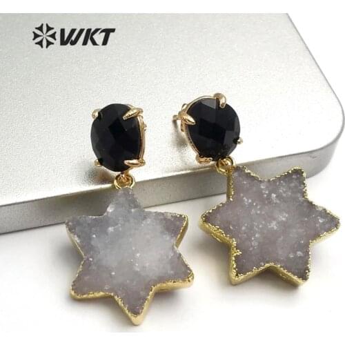 WT-E567 natural white blue black stone star shape Earrings gold electroplated Earrings women fashion Earrings Jewelry