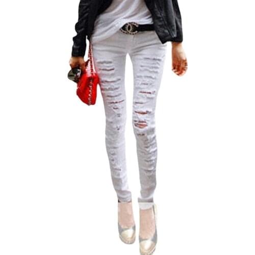 Ripped Jeans Woman Low Rise Torn Jeans Women Black White Low Waist Skinny Jeans Girls Jean Femme XS Streetwear Korean Fashion