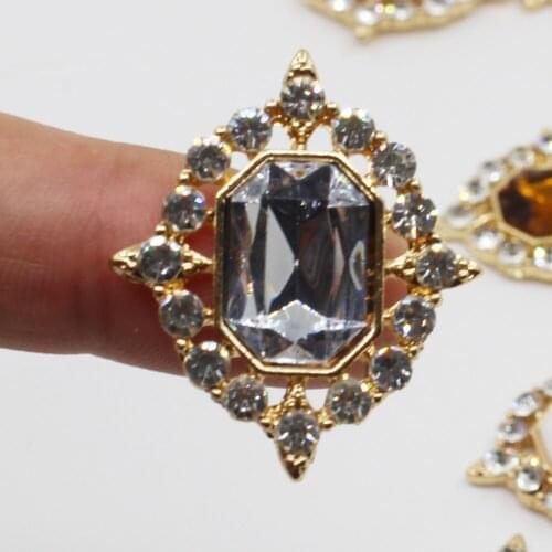 25*30MM Rhinestone gold buttons Transparent crystal metal button Flat back clothing button Wedding tnvitations decoraation