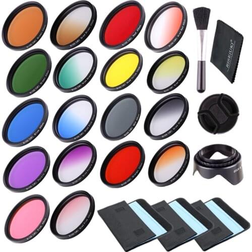 18PCS Lens 49/52/58mm Full Color(Orange Blue Grey Red Green Yellow Pink Purple Brown) Filter Kit+Gradual Filter (Orange Blue Grey Red Green Yellow Pink Purple Brown Pouch) for Cameras