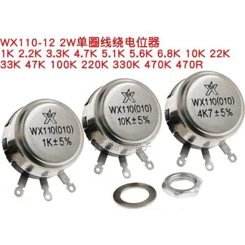 2PCS WX110 010 Single-Turn Wirewound Potentiometer 1W 470R 1K 2K2 5K6 10K 4.7K 22K 3K3