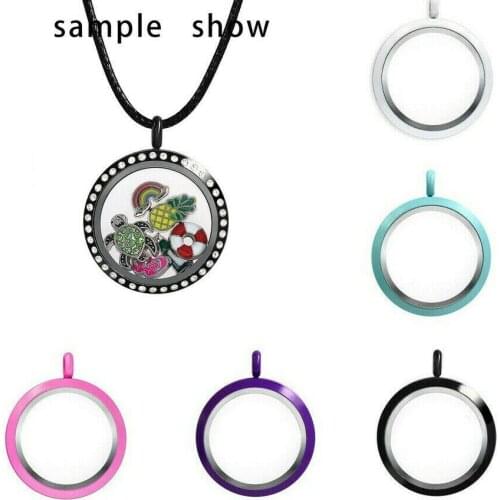 30mm 316L Stainless Steel Twist Screw Paint Floating Locket Pendant Rope Chain Necklace each locket with 10pcs random charms