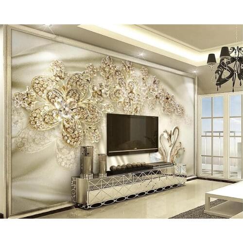 Beibehang Custom wallpaper 3d photo murals gold jewelry flower swan silk European living room bedroom TV background wall обои