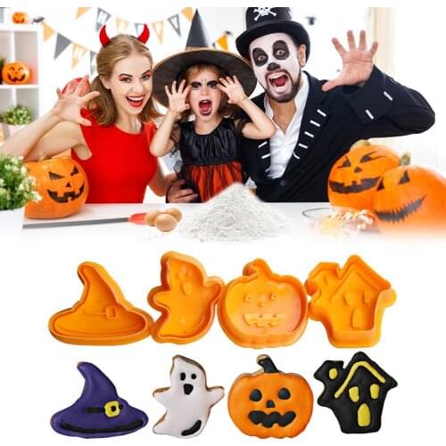 4pcs/set Halloween Hat Pumpkin Ghost Cake Mold Diy Cake Baking Decoration Plastic Biscuit Cutting Mould Tools