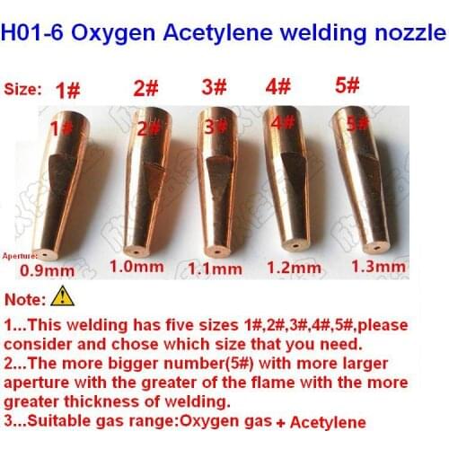 5pcs/lot H01-6 Oxygen Acetylene welding nozzle/welding tip sizes of 1# 2# 3# 4# 5# for H01-6 welding torch