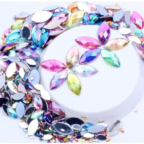 7g Mix 6 Size 600pcs Marquise Earth Facets Glitter Glue On Acrylic Rhinestones 3D Nail Art Strass Loose Beads Jewelry Decoration