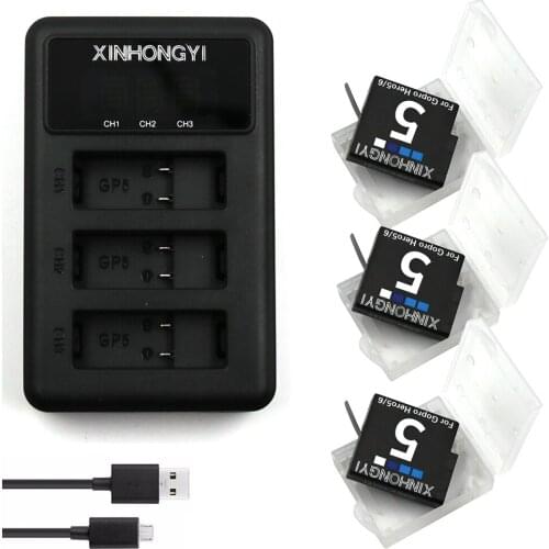 1600mAh bateria Go pro Hero 7 Hero5 battery + LED 3 Port Charger For GoPro Hero5 hero 5 6 Hero 7 hero6 black Camera accessories