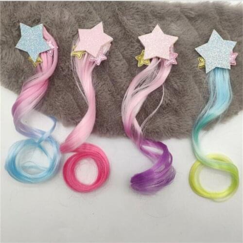 Girl Hair Accessories Colorful Star Tie Hair Clips for Girls Rainbow Glitter Wings Hair Bows Princess Kids Long Wig Hair Pins