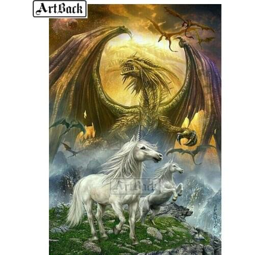 New 5d diy diamond painting dragon with unicorn kit full square drill diamond embroidery 3d crystal mosaic decorative artwork