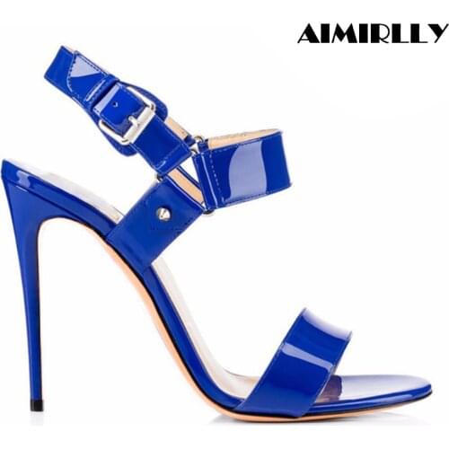 Summer Women Shoes Open Toe High Heels Sandals Ankle Buckle Strap Slingback Ladies Fashion Party Dress Heels Patent Leather