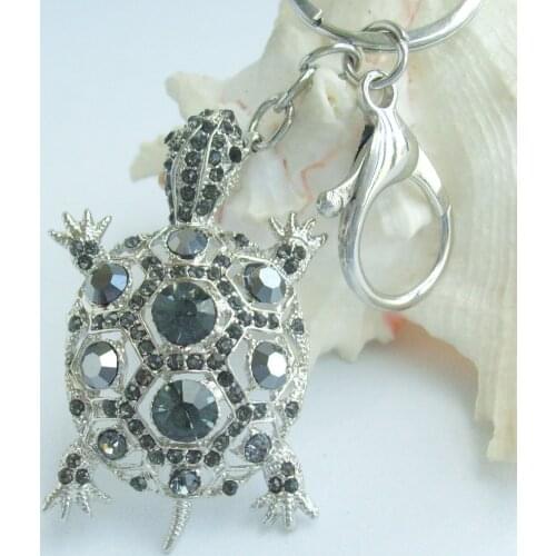 2.36" Cute Animal Turtle Tortoise Keychain Pendant Gray Rhinestone Crystal K03631C8