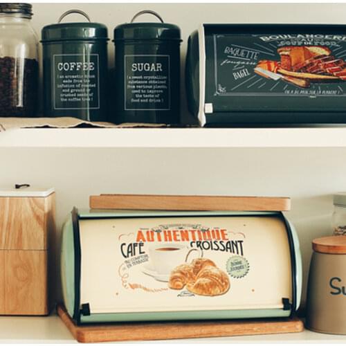 French Vintage Bread Box Storage Bin Rollup top light gray small Powder Coated Bread Iron Snack Boxes For Kitchen Home Decor
