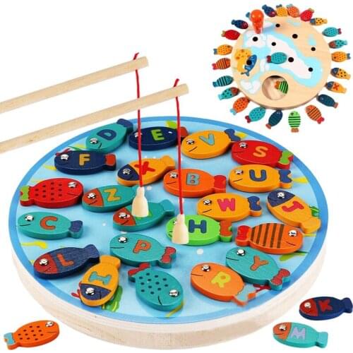 Netic Wooden Fishing Game Toy for Alphabet Fish Catching Counting Board Games Toys for 2 3 4 Year Old Girl Boy Kids Birthday