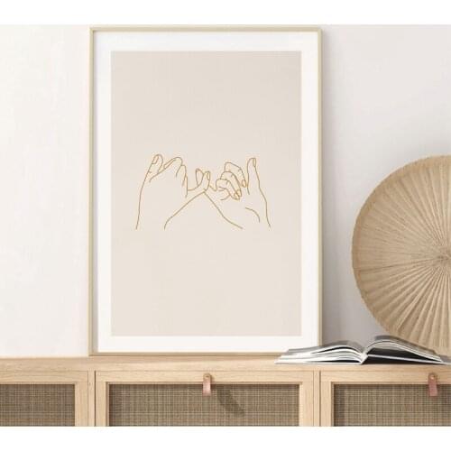Pinky Swear Line Drawing Hands Art Painting Prints , Pinky Promise Hands Canvas Poster , Love Couple Bedroom Home Wall Decor