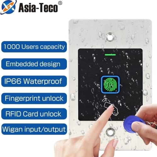 LP66 Waterproof Metal Embedded Access Control Machine FRID 125KHZ Induction Fingerprint Access Controller Support WG 26 output
