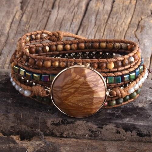 MD Fashion Handma Bohemian Jewelry Boho Armbander Natural Stones Big Charm 5 Strands Wrap Bracelets DropShipping