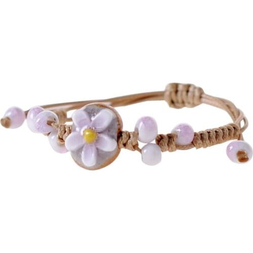 SEA MEW Fashion Cute/Romantic Flower Ceramic Bracelet Adjustable Porcelain Bead Bangles For Women Charm Bracelets Girls Gift