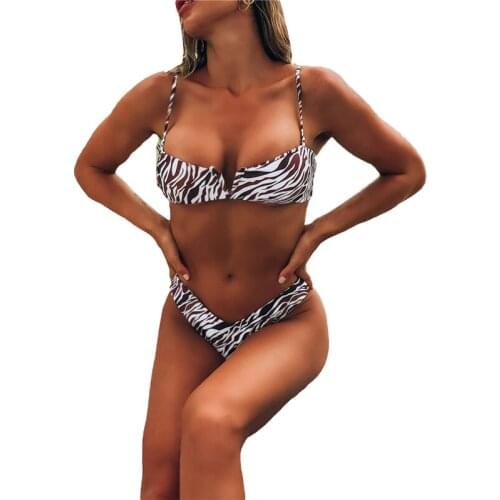 2021 Fashion Women Ladies 2PCS Swimsuit Girl Leopard Print Spaghetti Strap Bikini Tops Panties Beachwear for Summer Holiday