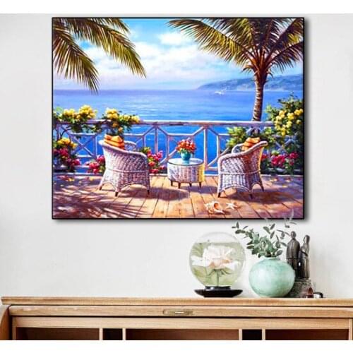Moonzero Diy Diamond Painting Seaside Diamond Embroidery Color Scenery Full Square Rhinestone Drill Home Decor Cross Stitch kits
