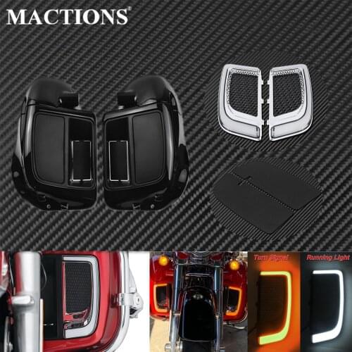 Motorcycle Black Lower Vented Fairings Glove Box W/ LED Fairing Lower Grills Chrome Light Solid Plates Cover For Harley Touring
