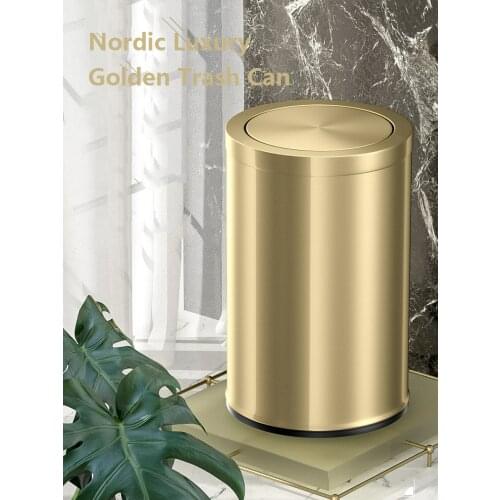 Stainless Steel Trash Can Gold Bathroom Bedroom Luxury Home Office Trash Bin Kitchen Cabinet Storage Poubelle Storage BS50TC