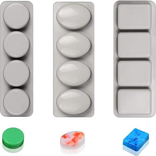 New 4 Cavity 3 Shapes Soap Silicone Mold for Making Soaps 3D Diy Handmade Mould Decoration Wax Candle Cake Tray Tools
