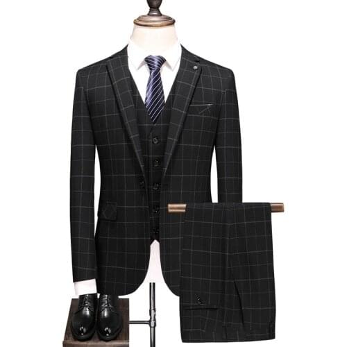 Latest Coat Pant Waistcoat Designs Mens Fashion Boutique Plaid Wedding Dress Suit Three-piece Male Formal Business Casual Suits