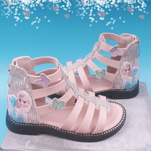 2021 summer new Korean version of hollow childrens Roman sandals open toe trendy high-top sandals Frozen childrens shoes