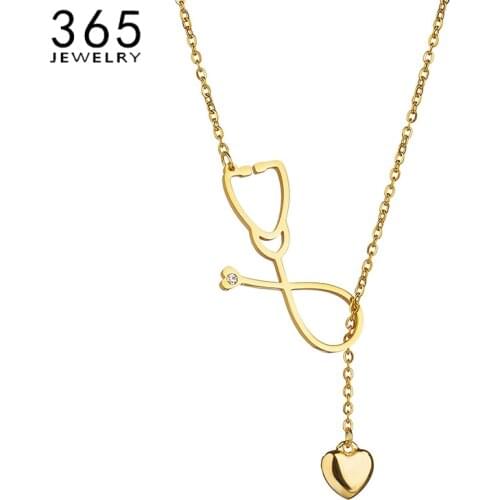 New Arrival Lariat Heart Stethoscope Pendant Necklace For Women Stainless Steel Doctor Medical Necklaces Gift