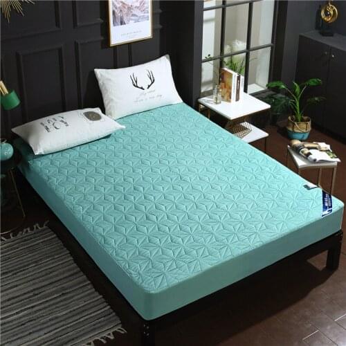 Solid Color Thicken Quilted Mattress Cover Warm Soft Water Proof King Queen Quilted Bed Fitted Sheet Not Including Pillowcase