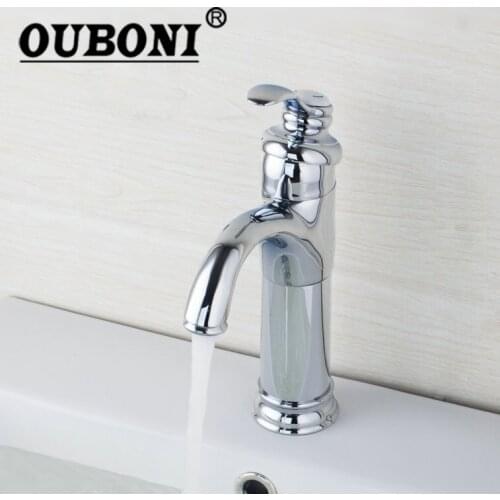 OUBONI Chrome Brass Deck Mounted Single Handle Bathroom Widespread Wash Basin Sink Vessel Vanity Faucets,Mixer Tap