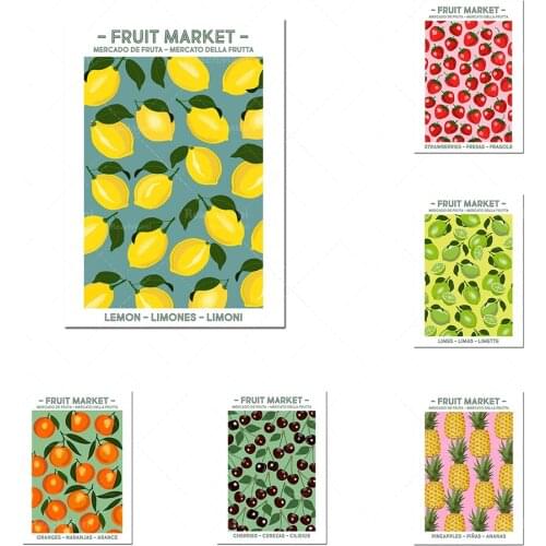 Set of fruit market posters, kitchen prints, fruit posters, Cartel del Mercado de Frutas, Mercato della Frutta, Poster Mercato