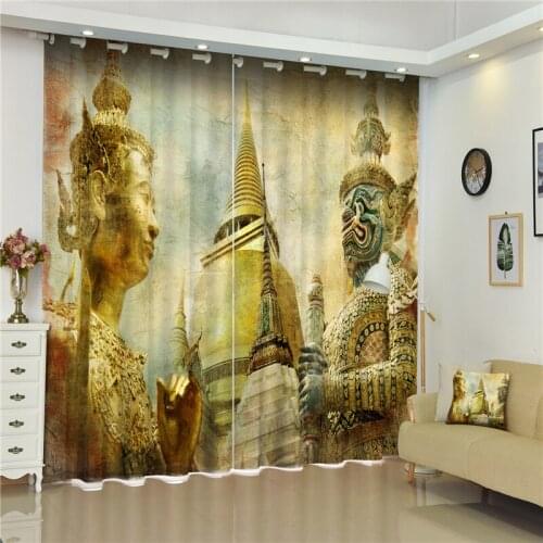 Customized Buddha statue Luxury 3D Blackout Window Curtain Drapes For Living room Bed room Hotel Wall Tapestry Cortinas