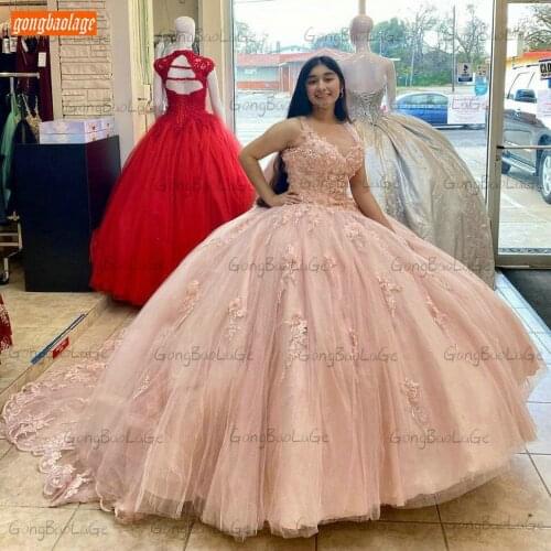 Luxury Pink Wedding Gowns Lace Up Court Train Hochzeitskleid 2021 3D Floowers Ball Gown Bridal Dresses Cinderella Abito Da Sposa