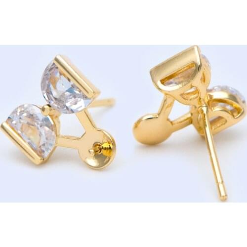 10pcs CZ Paved Bowknot Ear Posts 11.5x10.5mm, Real Gold Plated Brass Stud Earrings (#GB-1116)
