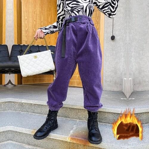 Fashion Girls Warm Pants Cotton Velvet Harem Pants for 4 5 6 7 8 9 10 11 12 Years Childrens Clothing Thicken Corduroy Trousers