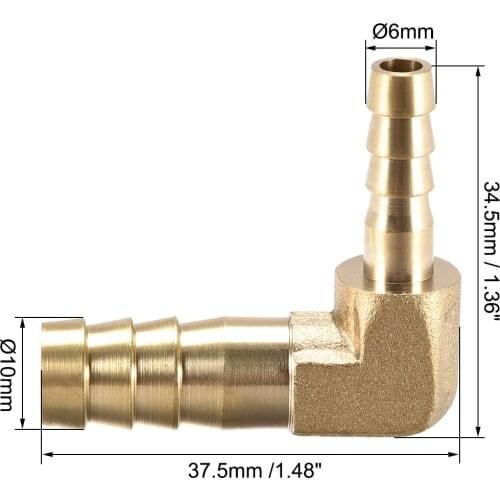 Uxcell 4pcs 10mm To 6mm Barb Brass Hose Fitting 90 Degree Elbow Pipe Connector Coupler Tubing Adapter
